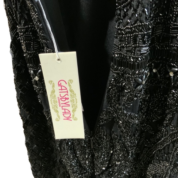 Gatsby Lady Women’s 🌸Long Illusion🌸 V-Neck Embellished Black Dress - 4 - Picture 7 of 11